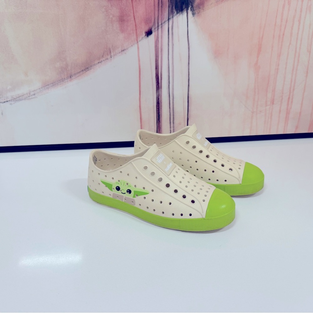 Native Shoes Kids Slip-On Sneakers in Cream and Lime Green